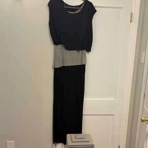 Stacy Chang Black, Navy and Gray Tiered Women's Dress